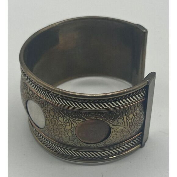 Copper Tone Bronze Tone Silver Tone Multi Bar Open Cuff Bracelet Wide 6.5 in - Picture 2 of 6